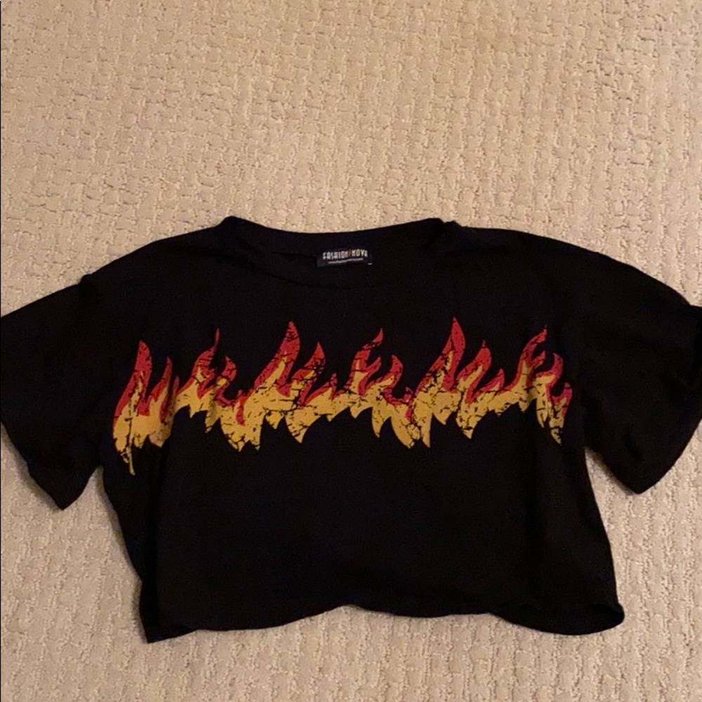 Black crop top with flames
